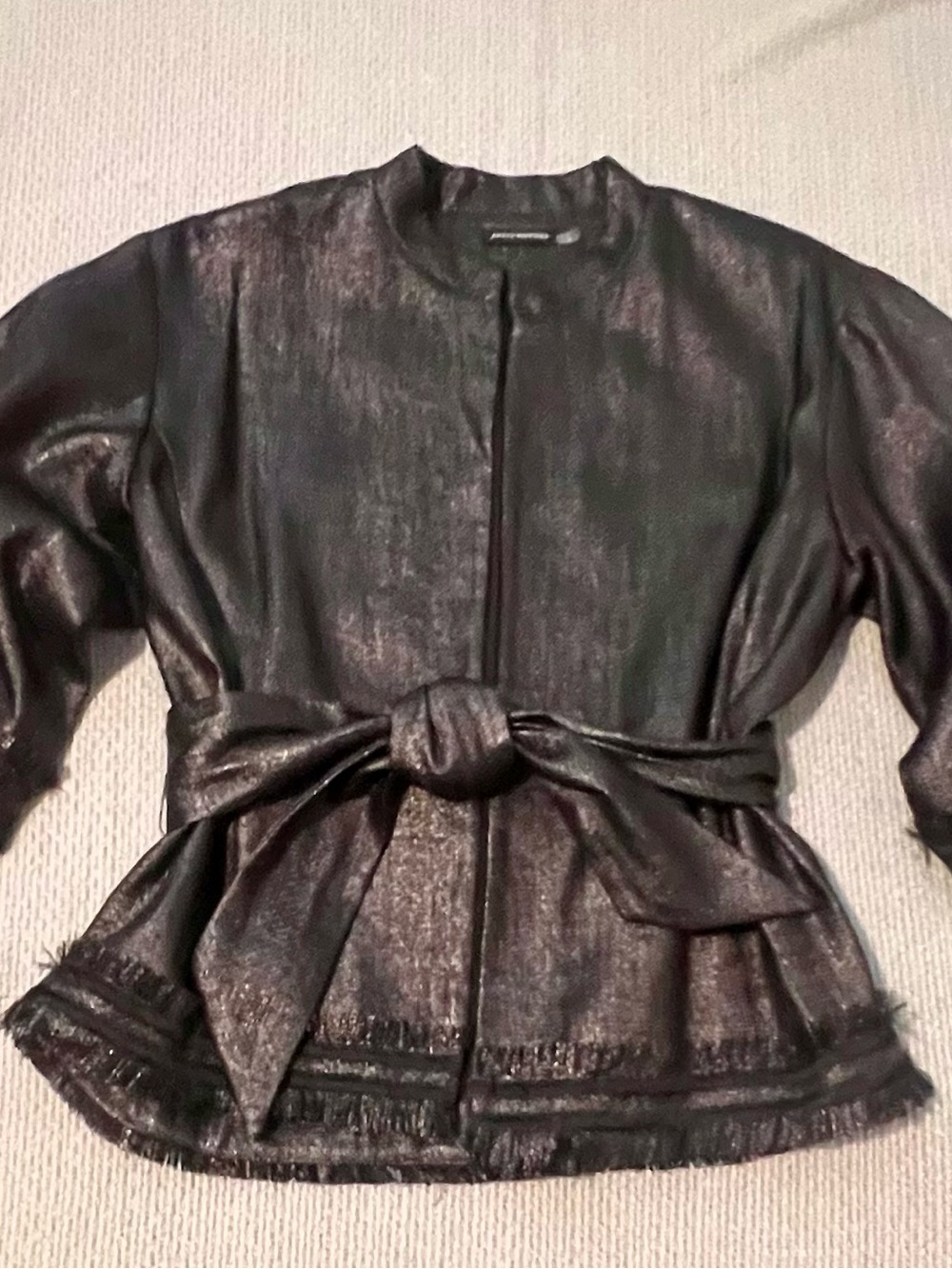 Josie Natori Metallic Black Tie-Waist Women's Jacket
